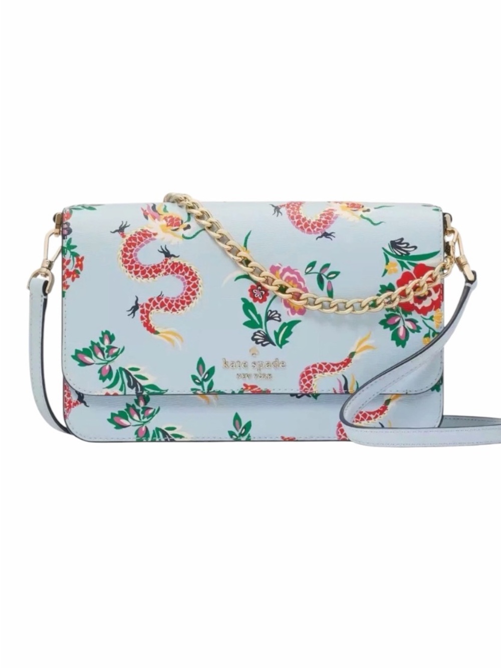 Kate Spade Madison Light Blue Dragon Printed Flap Crossbody NWT (Rare)